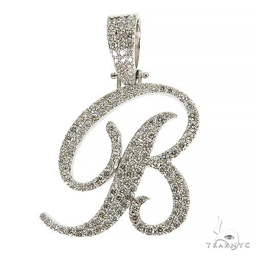 White gold diamond-encrusted letter B initial pendant with pavé setting and polished bail