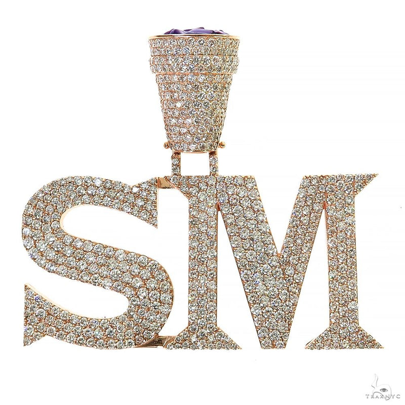 Custom diamond initial pendant "SM" in white gold with pave-set diamonds, men's jewelry