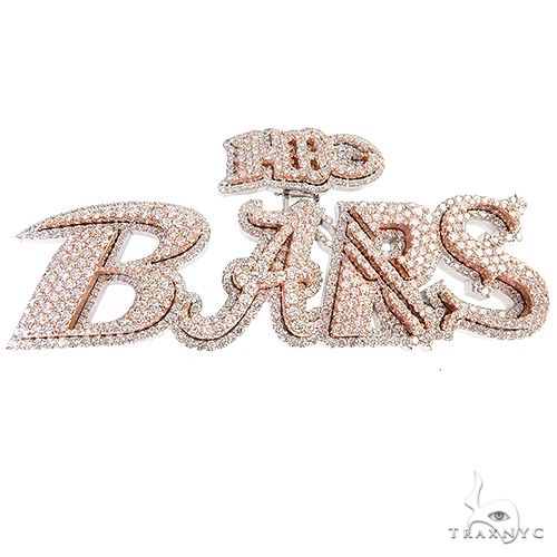 Custom diamond logo pendant with round-cut diamonds in prong setting – front view