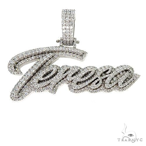 Custom diamond name pendant in gold – diamond-set nameplate letters, front-facing angle