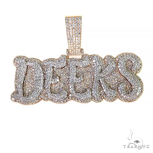 Custom diamond name pendant in 10k yellow gold with round-cut diamonds set across each letter, front view