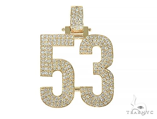 Custom diamond number pendant in yellow gold with round-cut diamonds set throughout, front view