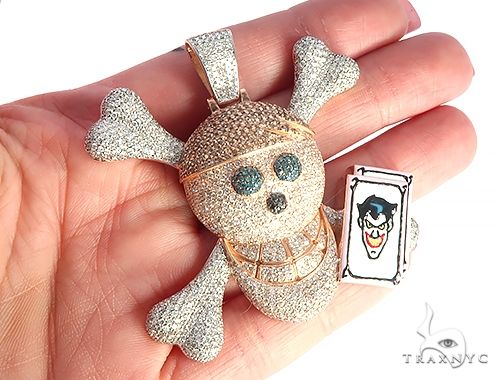 14K Gold Custom Made Diamond Skull Pendant with Lab-Grown Diamond Center, photo 6 of 8
