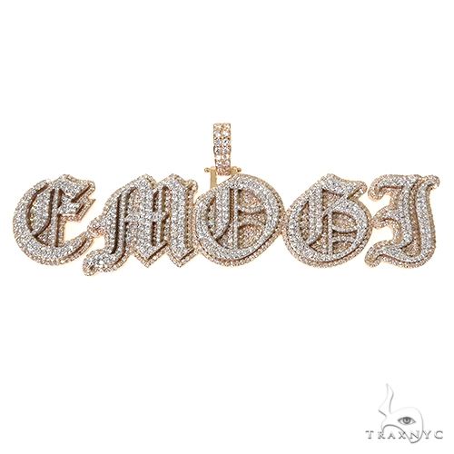 Custom diamond emoji pendant in white gold – full-figure character design iced with round diamonds, front view