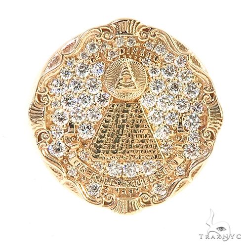 Yellow gold men's ring with diamond-encrusted Eye of Providence design on top