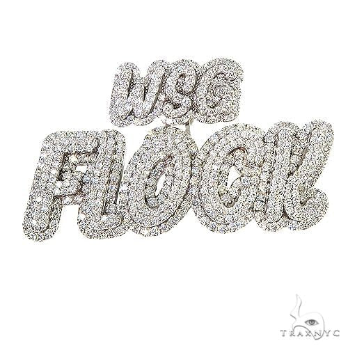 Custom diamond pendant 'FLOCK' with round cut diamonds set across the face – front angle