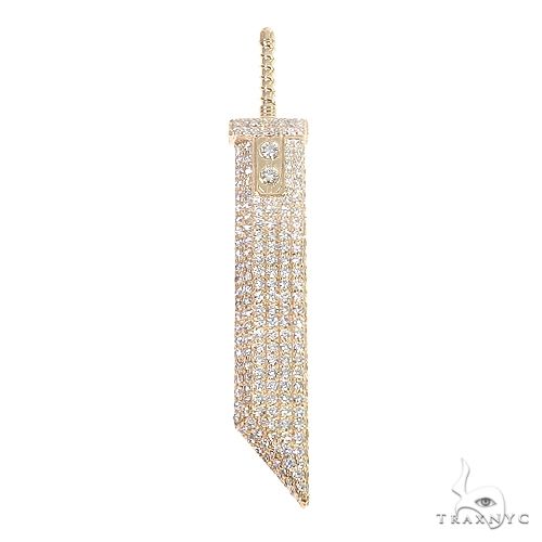 Custom diamond sword pendant in 14k yellow gold with round-cut diamonds covering the blade and cloud detail, front view