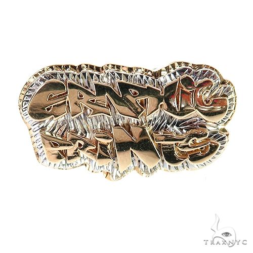 Silver-toned men's ring with raised graffiti-style "GRAPHIC PRINTS" text design