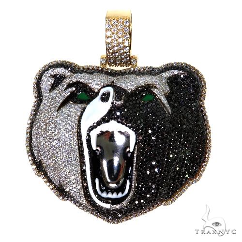 Custom grizzly bear diamond pendant in 10k yellow gold – front-facing view showing full bear silhouette with diamond setting