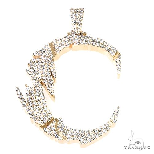 Diamond initial C pendant in white metal – full iced face-up view showing pavé stone coverage