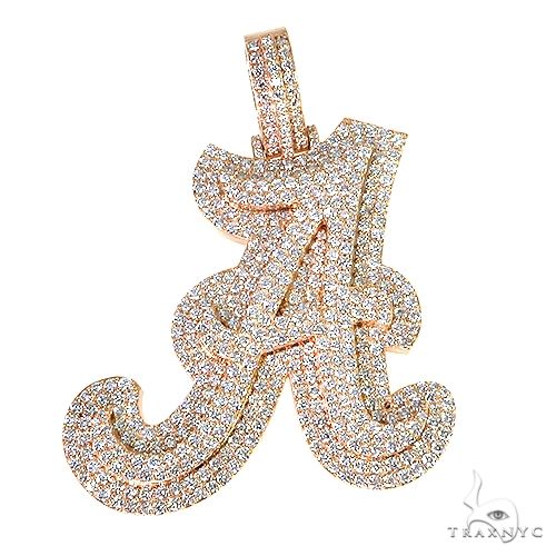 Rose gold initial A pendant encrusted with small sparkling diamonds, intricate design