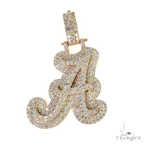 Diamond-encrusted script letter A pendant in yellow gold with pavé setting for men