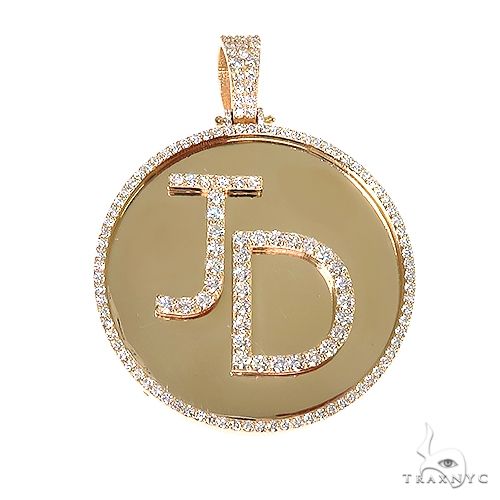 Custom 'JD' initial diamond pendant in 14k yellow gold – prong-set round diamonds, front view