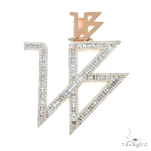 Custom logo diamond pendant in gold with diamond-set face, front angle