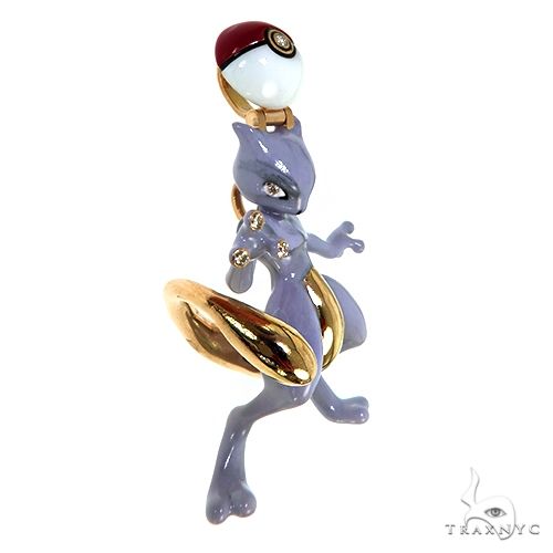 Custom Mewtwo pendant in yellow and purple metal with a Pokeball on top