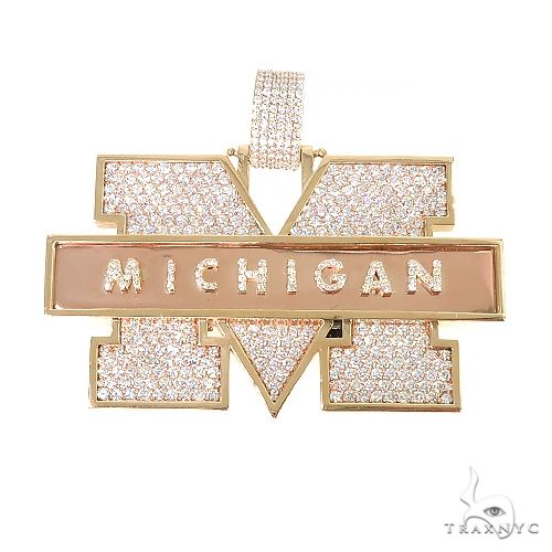Custom Michigan state-shaped diamond pendant in white metal – front view showing full diamond coverage across silhouette