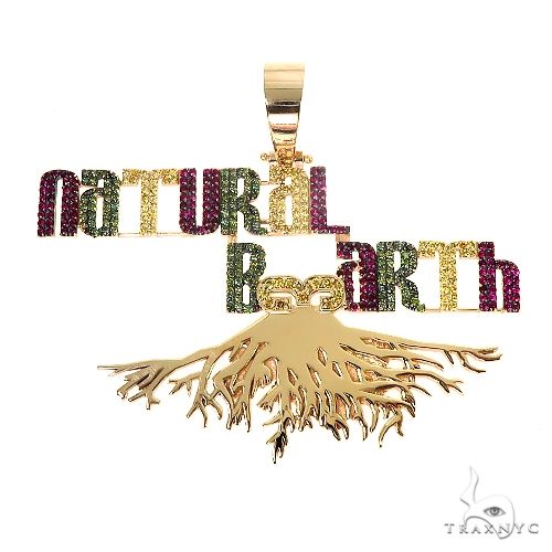 Custom natural diamond pendant, front-facing view showing sculptural profile and stone setting detail