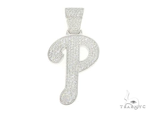 Custom diamond P initial pendant for men – diamond-set letter face, front angle