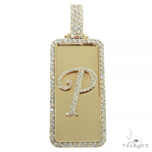 Custom 'P' diamond initial pendant in yellow gold – front-facing letter silhouette with pavé-set round diamonds