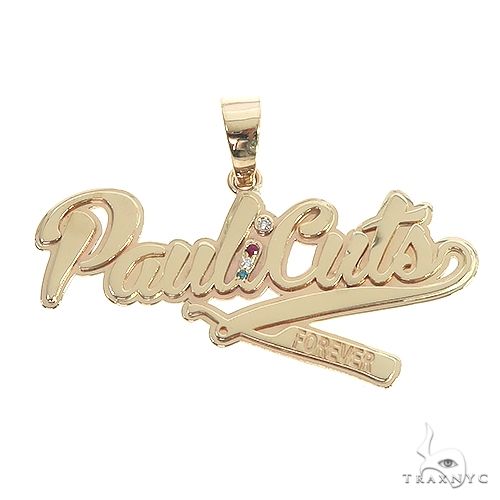 Custom round-cut diamond pendant in 14k yellow gold – front-facing view of PauliCuts Forever design