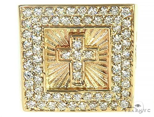 14K Gold Custom Made Pinky Diamond Cross Ring, photo 2 of 7
