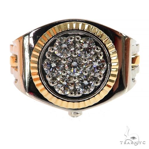 Men's custom fluted bezel ring with cluster of diamonds and gold-tone bezel accents