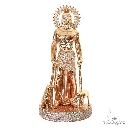 Medium rose gold St. Lazarus diamond pendant with detailed figure and halo accents