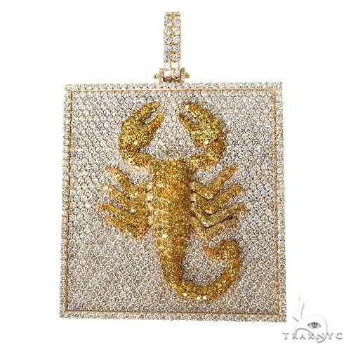 Custom scorpio diamond pendant in gold with round-cut diamond pavé detailing, front-facing view