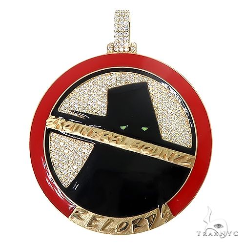 Custom diamond pendant for men in yellow gold-tone setting – front-facing sculptural profile with pavé diamond coverage