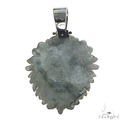 Silver and black rhodium lion head pendant with intricate detailing and a polished bail