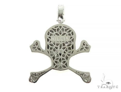 White gold diamond skull pendant with crossbones, intricate cutout design, men's jewelry
