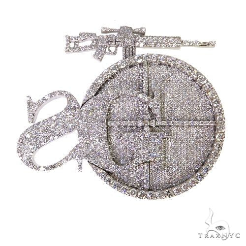 Custom 14k white gold womens cross pendant with round-cut diamonds – front face detail