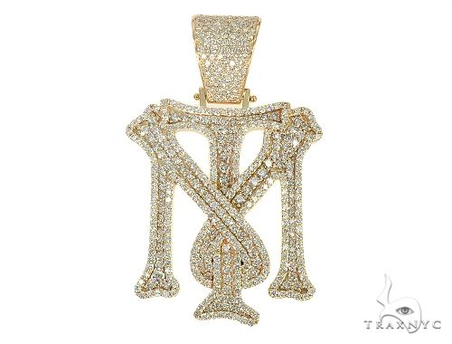 Custom large diamond pendant with round-cut prong-set stones, front view