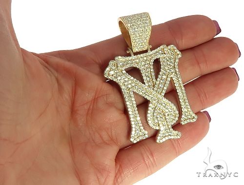 14K Gold Custom Made 'TM' Large Diamond Pendant, photo 5 of 6