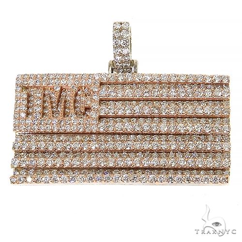 Custom diamond flag pendant in 14k two tone gold with round cut diamonds set throughout the design