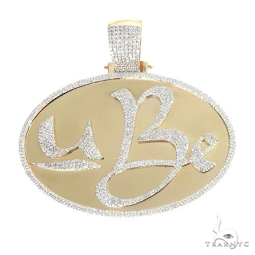 Custom men's gold pendant in 14k yellow and rose gold with 7.65 ct diamond setting – front view