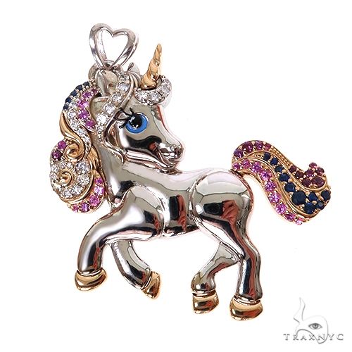 Custom Made Unicorn Sapphire Diamond Pendant 67529 | TraxNYC