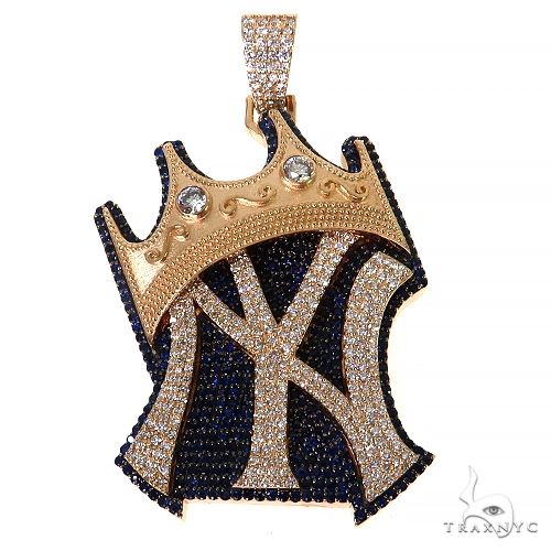Custom Yankee pendant in 14k yellow gold with diamond accents, front-facing view
