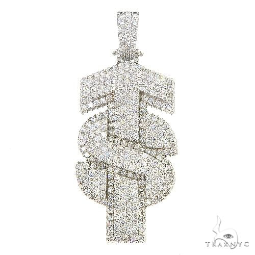Custom 'TS' diamond logo pendant in 14k gold — round-cut diamonds set across custom letterform, front view