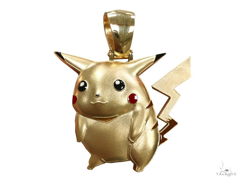 Yellow enamel Pikachu pendant with black-tipped ears and lightning bolt tail charm