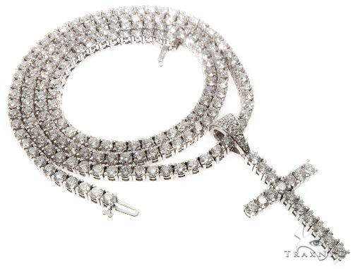 Custom Prong Diamond Cross Tennis Chain Set 64741 | TraxNYC