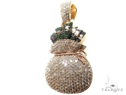 14K Gold Custom Prong Diamond Money Bag Pendant, photo 4 of 10
