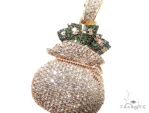 14K Gold Custom Prong Diamond Money Bag Pendant, photo 6 of 10