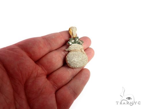 14K Gold Custom Prong Diamond Money Bag Pendant, photo 9 of 10