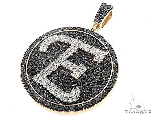 Custom Special 10K White Gold Black & White Diamond E Initial Pendant, photo 4 of 8
