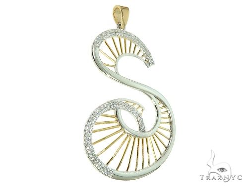 Two-toned S initial pendant with diamond accents and unique openwork design