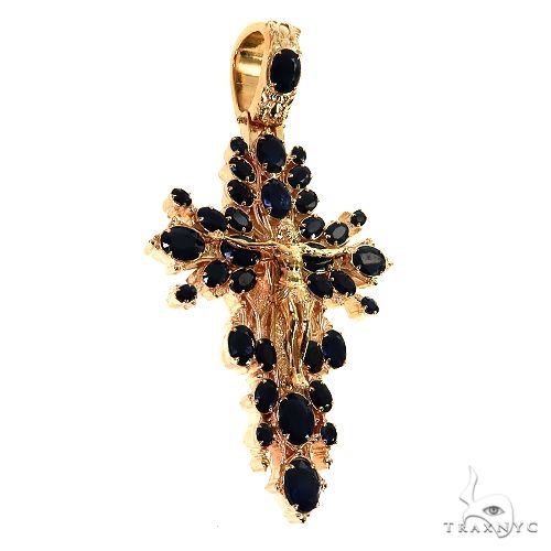 14K Gold Sovereign's Halo Sapphire Cross pendant, photo 2 of 8