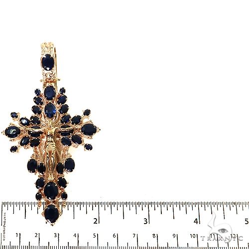 14K Gold Sovereign's Halo Sapphire Cross pendant, photo 6 of 8