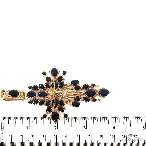14K Gold Sovereign's Halo Sapphire Cross pendant, photo 7 of 8