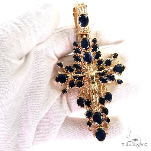 14K Gold Sovereign's Halo Sapphire Cross pendant, photo 8 of 8
